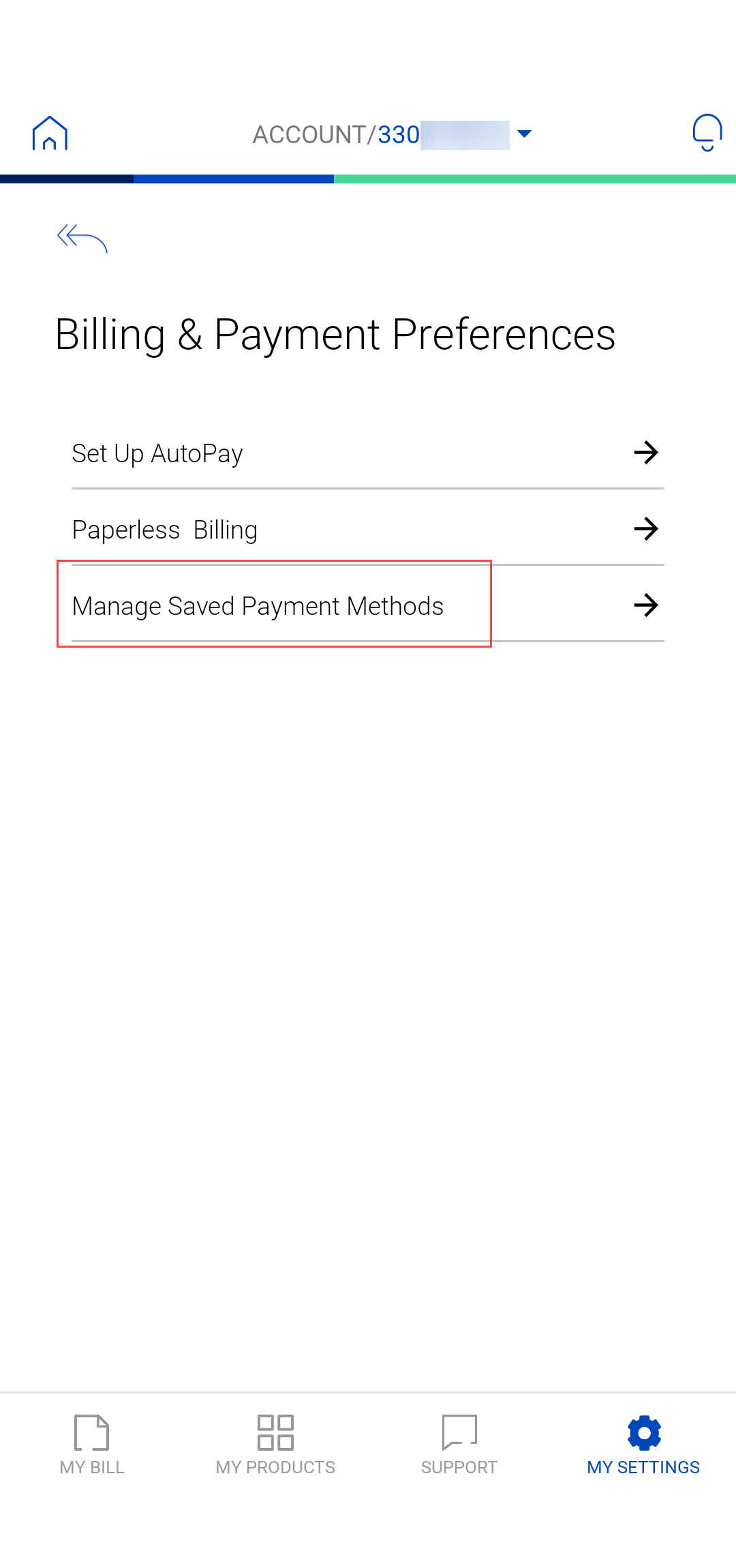 Manage Saved Payment Methods Brightspeed 1684